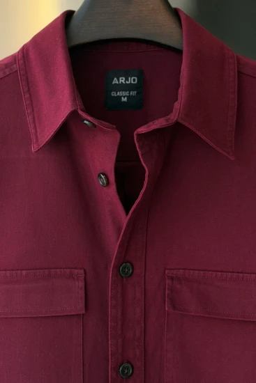 Wine Burgundy Dual Flap Pocket Over Shirt