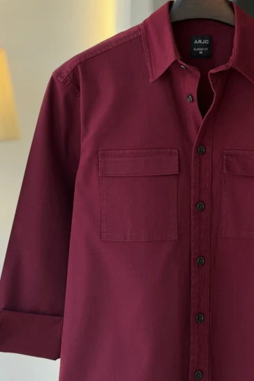 Wine Burgundy Dual Flap Pocket Over Shirt