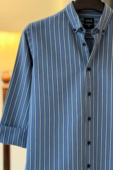 Slate Blue with White Chevron Stripes Shirt