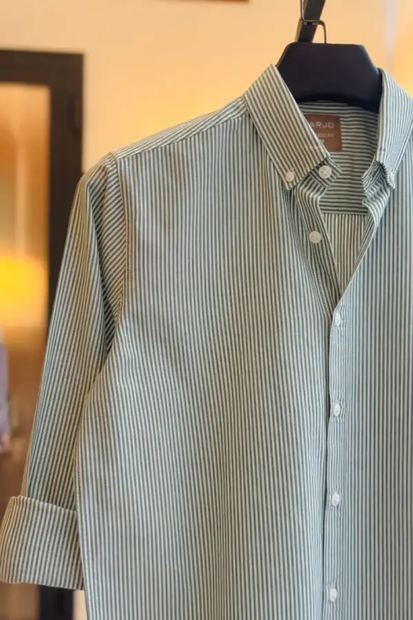 Olive Green & White Stripe Shirt