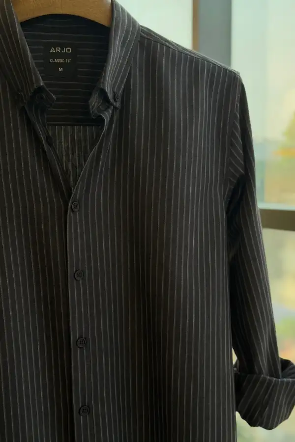 Deep black base with fine white pinstripes shirt
