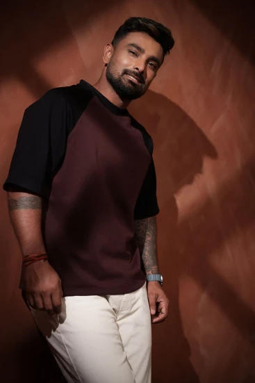 Chocolate with Black Raglan Drop-Shoulder Premium AirFlex T-Shirt