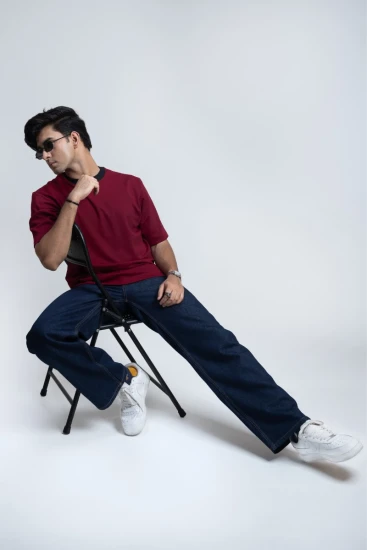 Burgundy with Black Contrast Collar Drop-Shoulder AirFlex T-Shirt