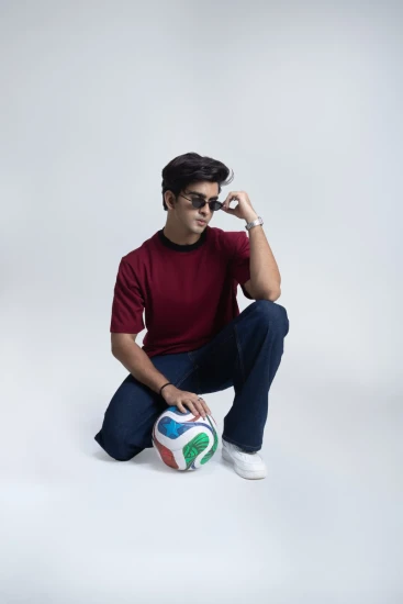 Burgundy with Black Contrast Collar Drop-Shoulder AirFlex T-Shirt
