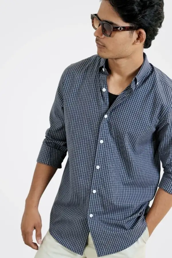 Navy Micro Check Shirt