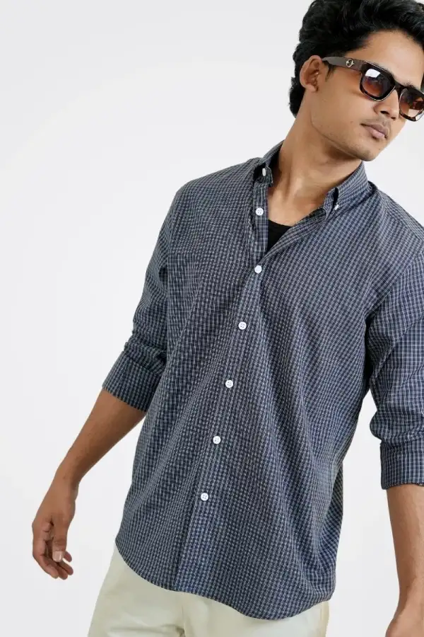 Navy Micro Check Shirt