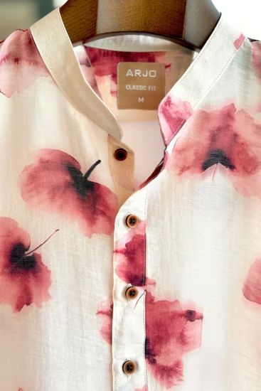 Cream with Maroon Flower Printed Panjabi