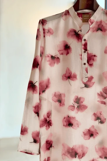 Cream with Maroon Flower Printed Panjabi