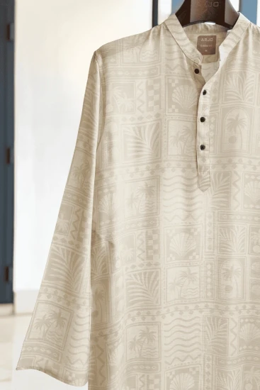 Ivory White Textured Printed Panjabi