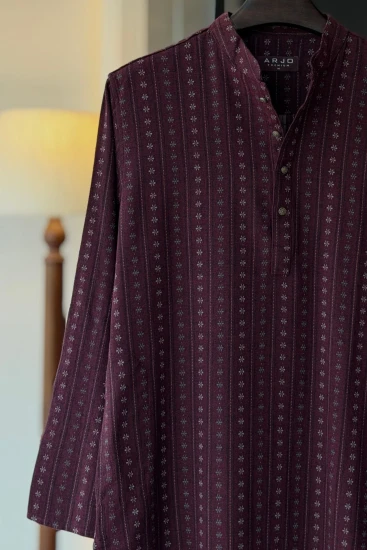 Dark Maroon With Jacquard Stripe Panjabi