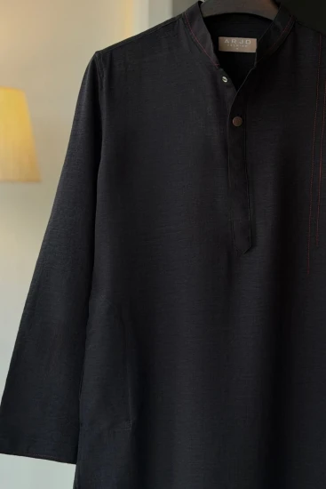 Black with Deep Berry Thread Work Panjabi