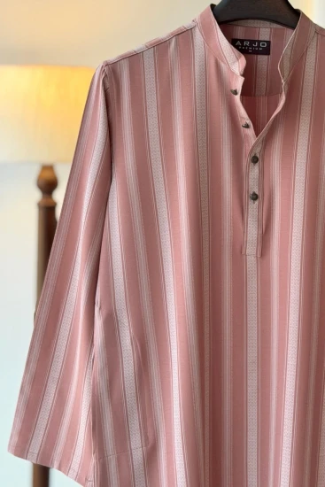 Peach Pink with White Intricate Stripes Premium Panjabi)