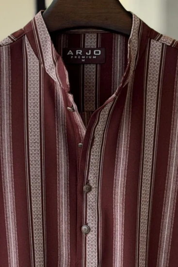 Deep Maroon with White Intricate Stripes Premium Panjabi