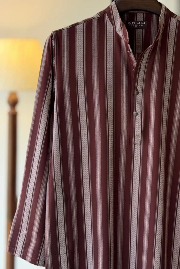 Deep Maroon with White Intricate Stripes Premium Panjabi