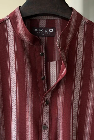 Maroon with White Intricate Stripes Premium Panjabi