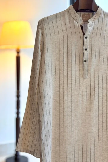 Light Ash Grey With Beige Pinstripes