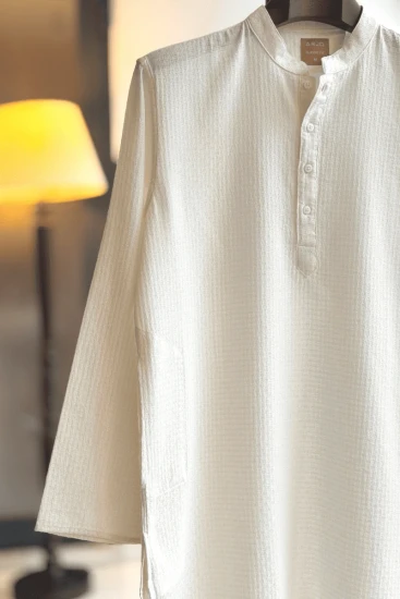 White Grid Textured Panjabi