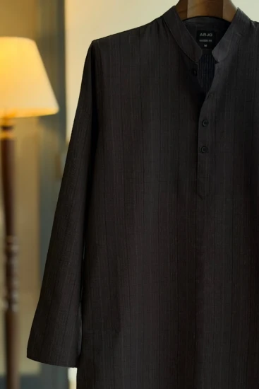 Dark Ash Grey Grid Stripes Panjabi