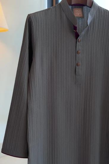 Dusty Sage Stripe With Maroon Contused Panjabi