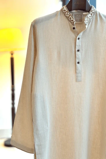 Creamy Beige Stripes Panjabi