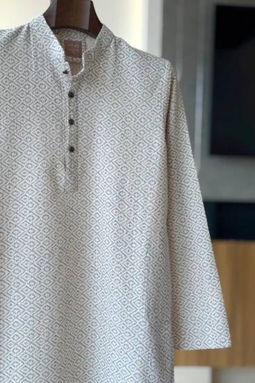 Ivory With Blue Print Panjabi