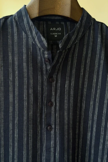 Navy Blue White Vertical Stripes Short Panjabi