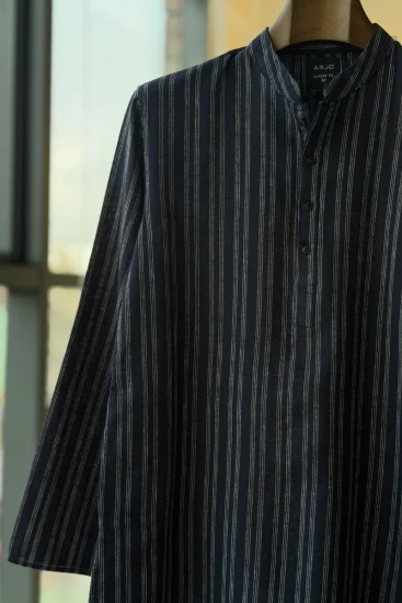 Navy Blue White Vertical Stripes Short Panjabi