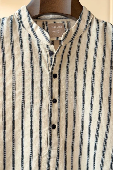 Cream With Navy Blue Vertical Stripe Short Panjabi