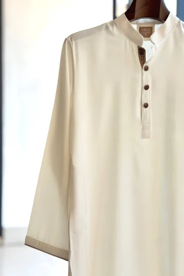 Classic Off White Panjabi with Embroidered Placket