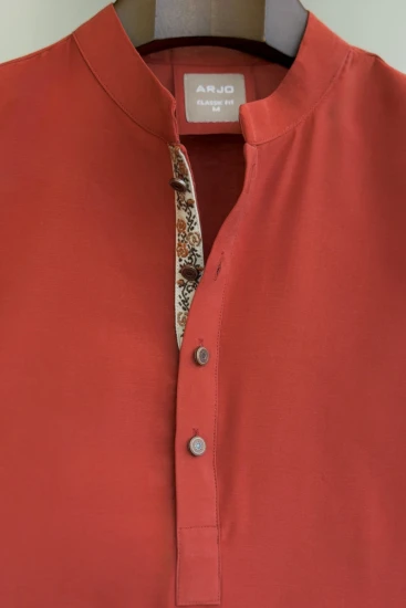 Classic Terracotta Panjabi with Embroidered Placket