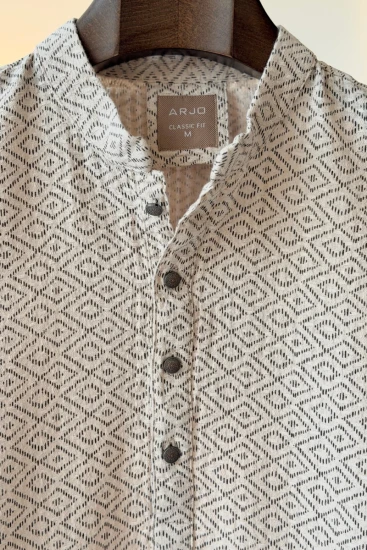 Cream with Chocolate Diamond Pattern Printed Panjabi