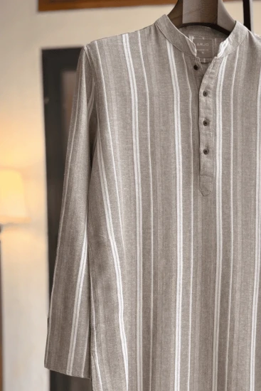 Greenish Beige with White and Beige Striped Panjabi