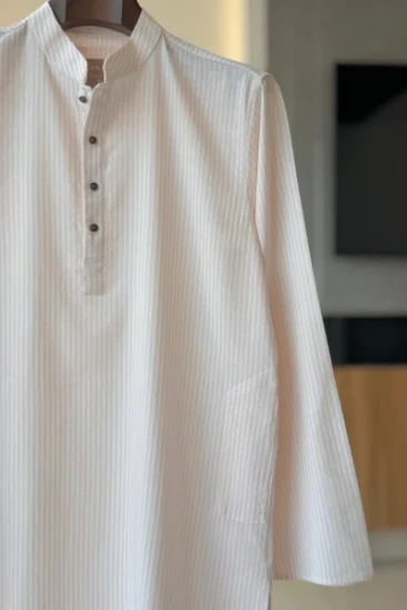 Pastel Pearl Pink with White Textured Stripe Panjabi