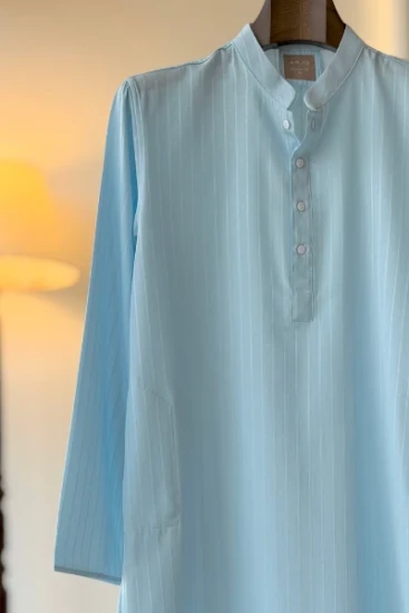 Pastel Sky Blue Textured Stripe Panjabi