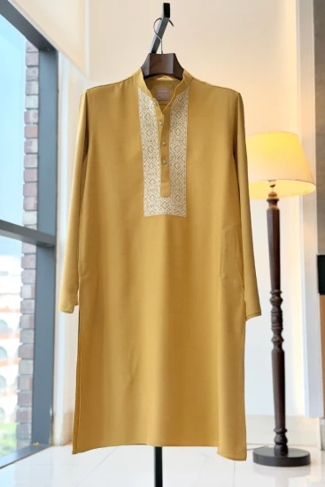 Light Mustard with Contrast White Embroidery
