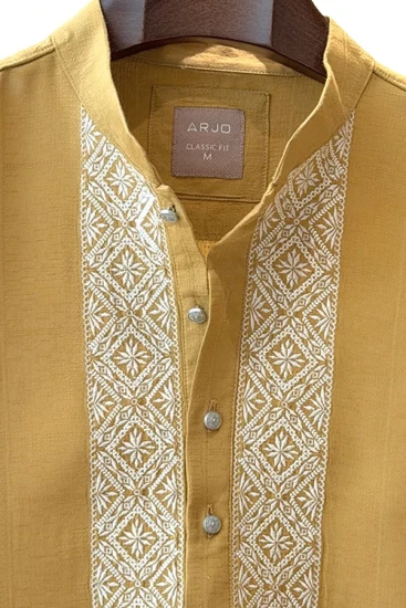 Light Mustard with Contrast White Embroidery