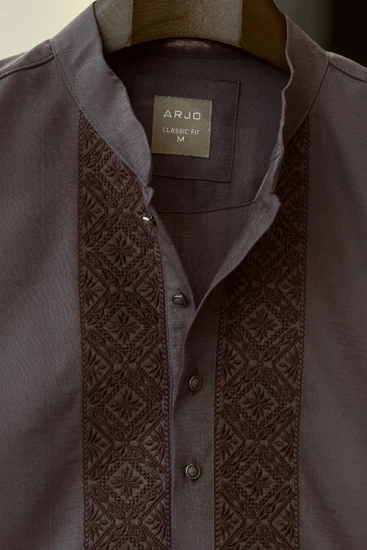 Taupe Grey with Contrast Chocolate Embroidery