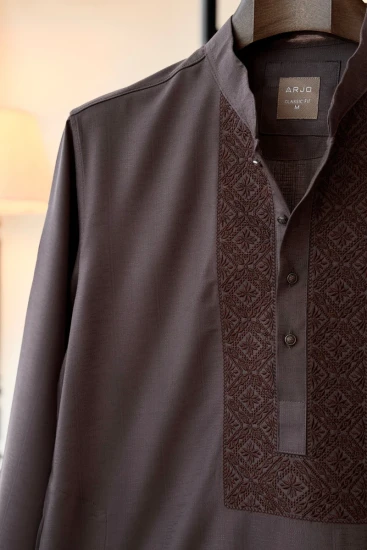 Taupe Grey with Contrast Chocolate Embroidery