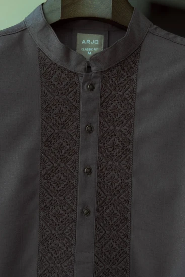 Taupe Grey with Contrast Chocolate Embroidery Panjabi