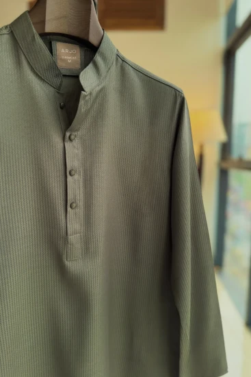 Olive Ash Textured Stripe Panjabi