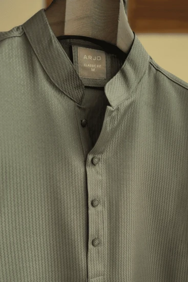 Olive Ash Textured Stripe Panjabi