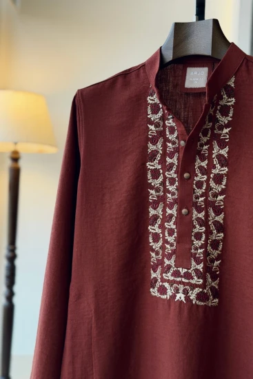 Rust with Contrast Embroidered Panjabi