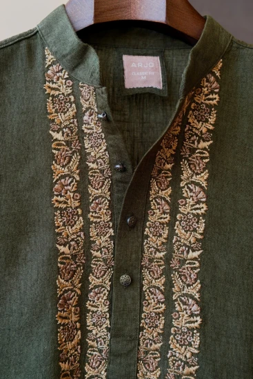 Dark Green with Contrast Embroidered Panjabi