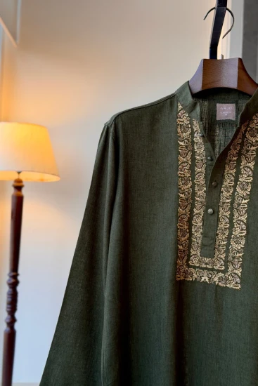 Dark Green with Contrast Embroidered Panjabi