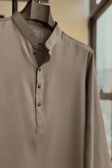 Bone Beige Textured Stripe Panjabi