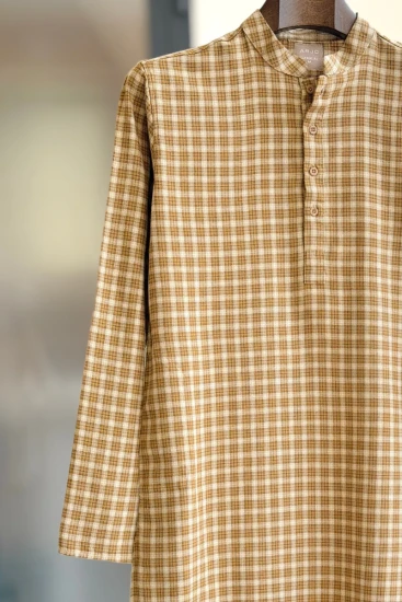 Saffron Yellow Gradient Plaid Panjabi