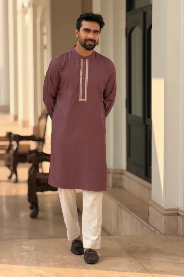 Brownish Purple with Contrast Embroidered Panjabi
