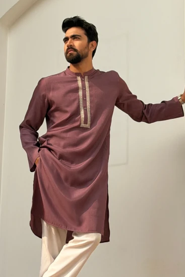 Brownish Purple with Contrast Embroidered Panjabi