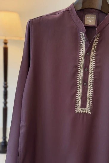 Brownish Purple with Contrast Embroidered Panjabi