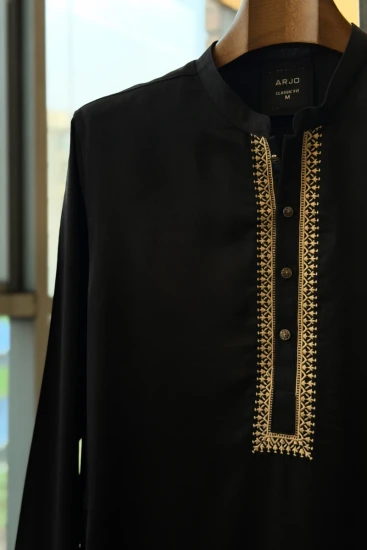Black with Contrast Embroidered Panjabi